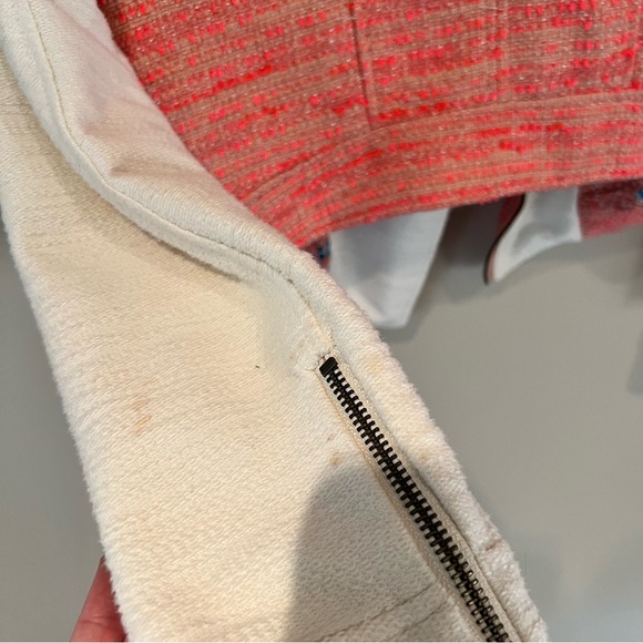 Anthropologie Elevenses Tweed Pink & Off White Zipper Front Moto Jacket | 6 - Picture 11 of 12